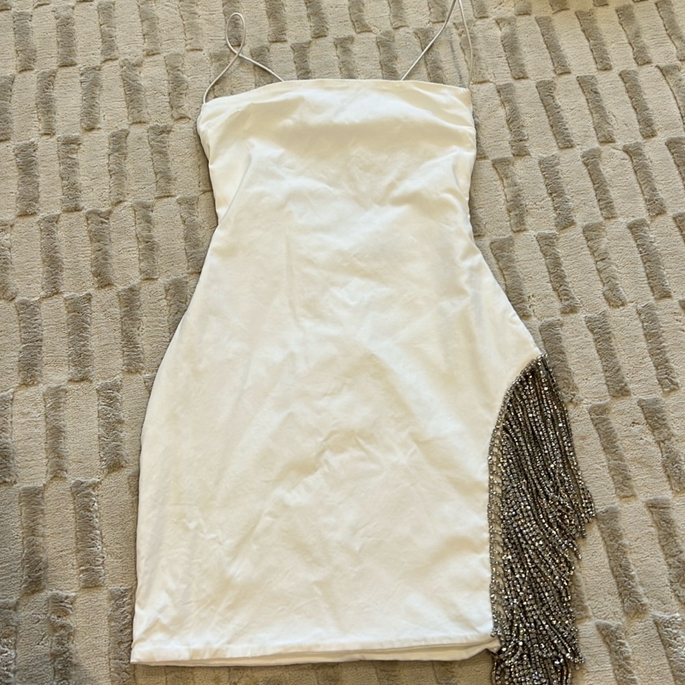 Oh Polly white tight rhinestone fringe dress size 0